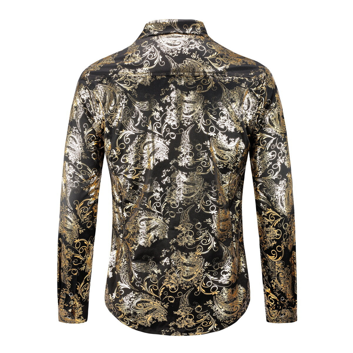 Youthup Mens Gold Stamping Paisley Pattern Bronzing Night Club Party Shirt