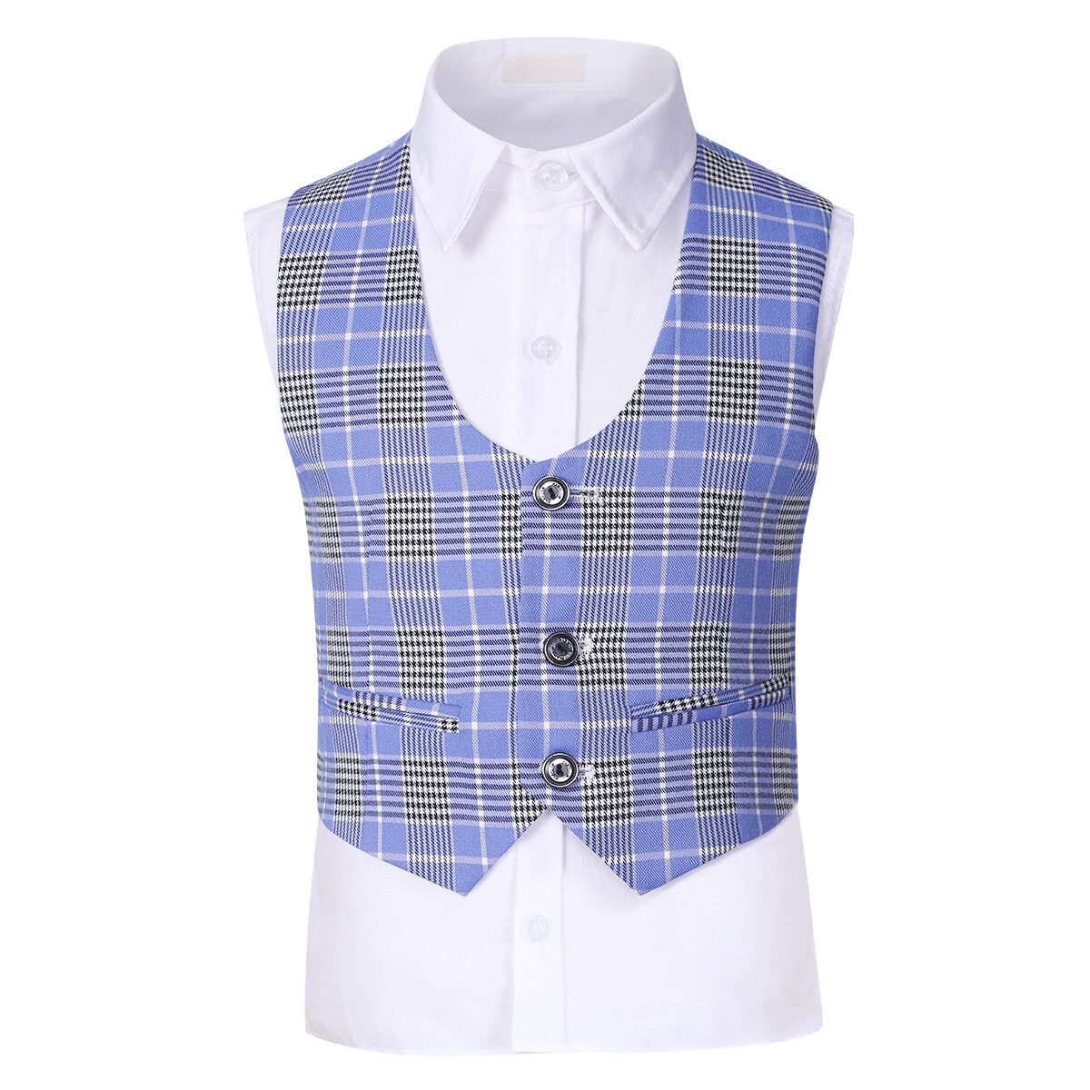 Youthup Boys Plaid Suit 3-Piece Set Peak Lapel Blazer with Vest and Pants