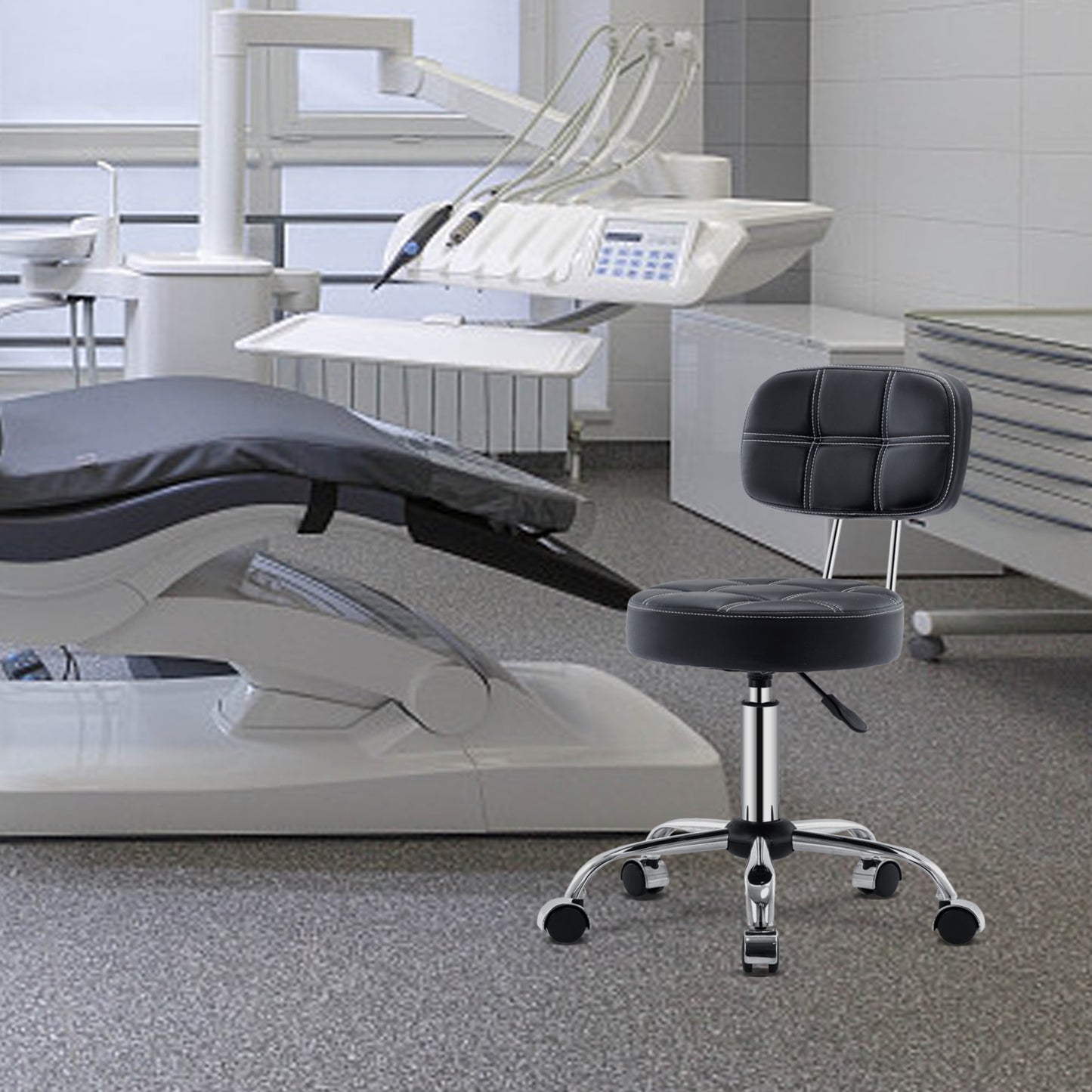 Tabouret de Bar Rond à roulettes Pivotant 360° de Massage  EN HAUTEUR REGLABLE pour SPA ,Salon ,Salle ,Médicale Noir