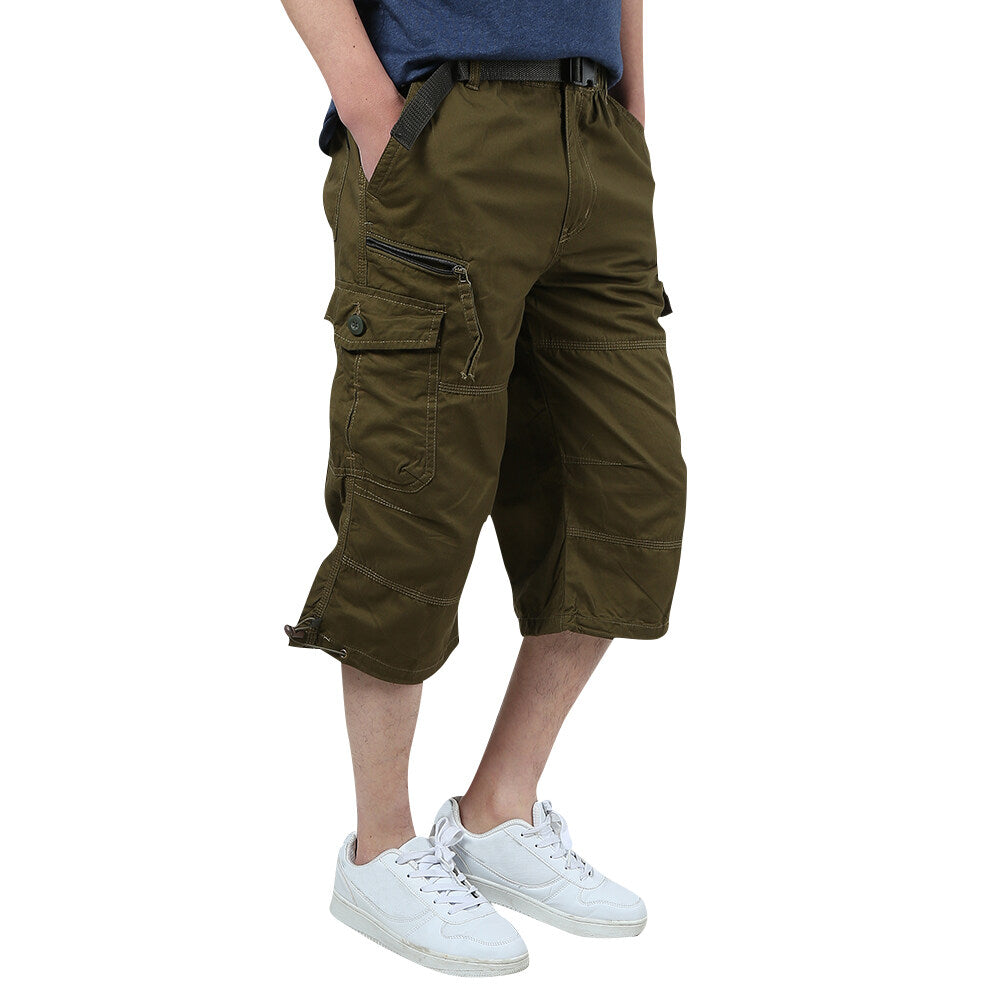 Youthup Mens Multi-Pocket Cargo Cropped Pants