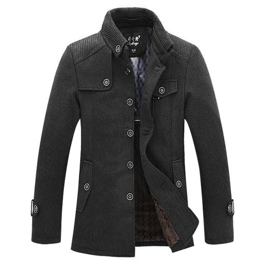 Youthup Mens Mid-Length Velvet Knitted Stand-Collar Fleece Wool Overcoat