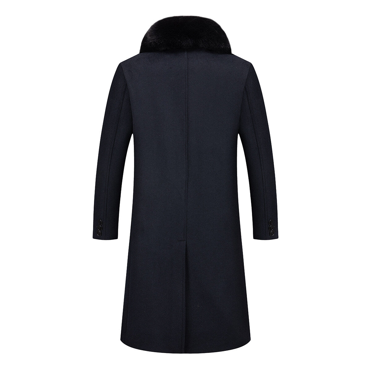 Youthup Mens Wool Blend Thick Four Button Slim Fit Detachable Fur Collar Coat