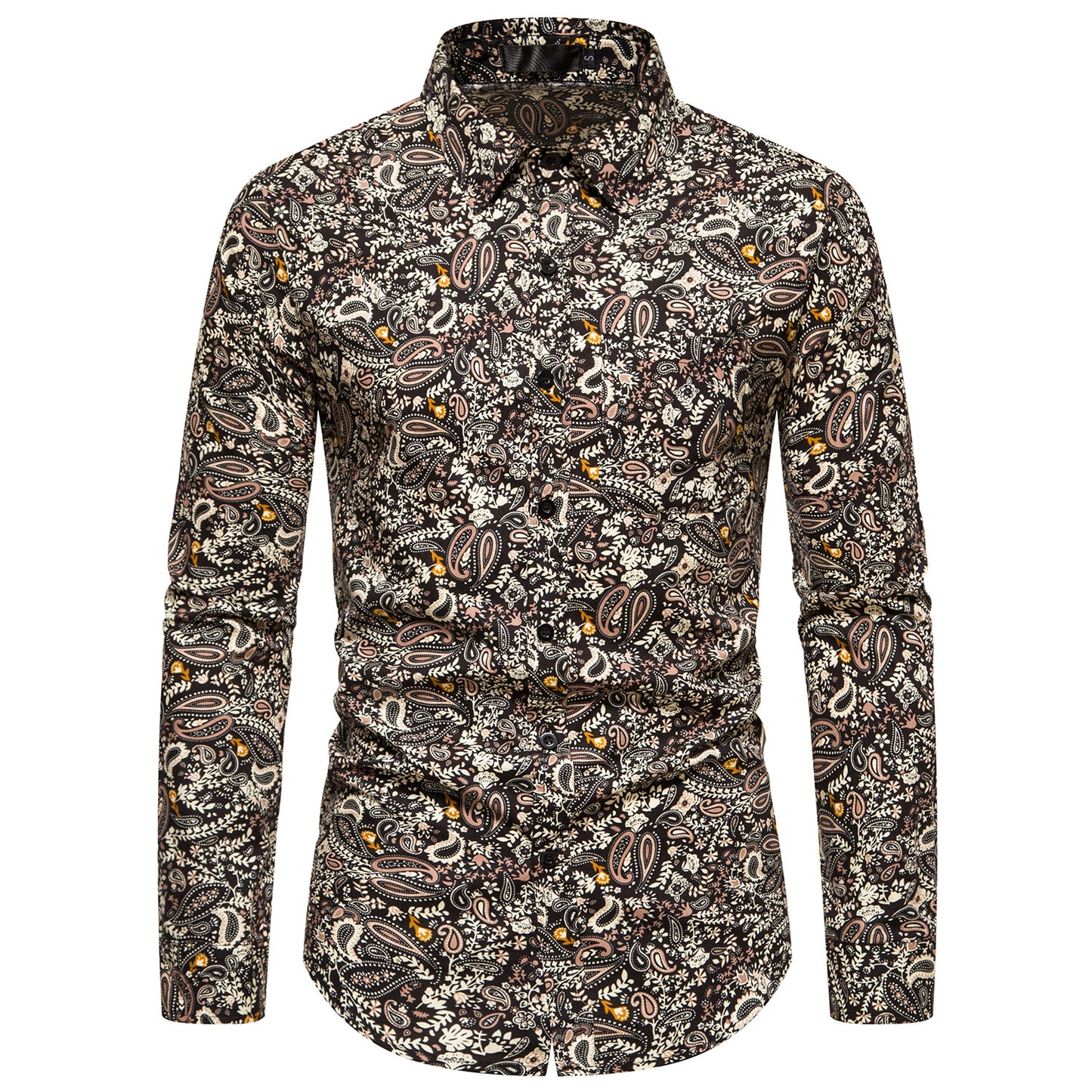 YOUTHUP Mens Casual Paisley Print Shirt Long Sleeve Slim Fit Lapel Tops