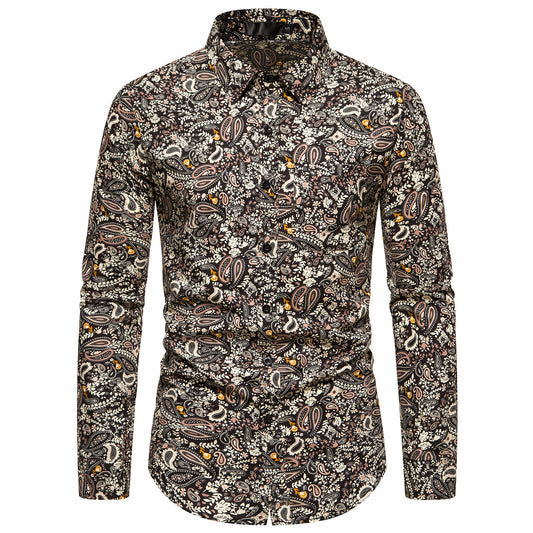 YOUTHUP Mens Casual Paisley Print Shirt Long Sleeve Slim Fit Lapel Tops