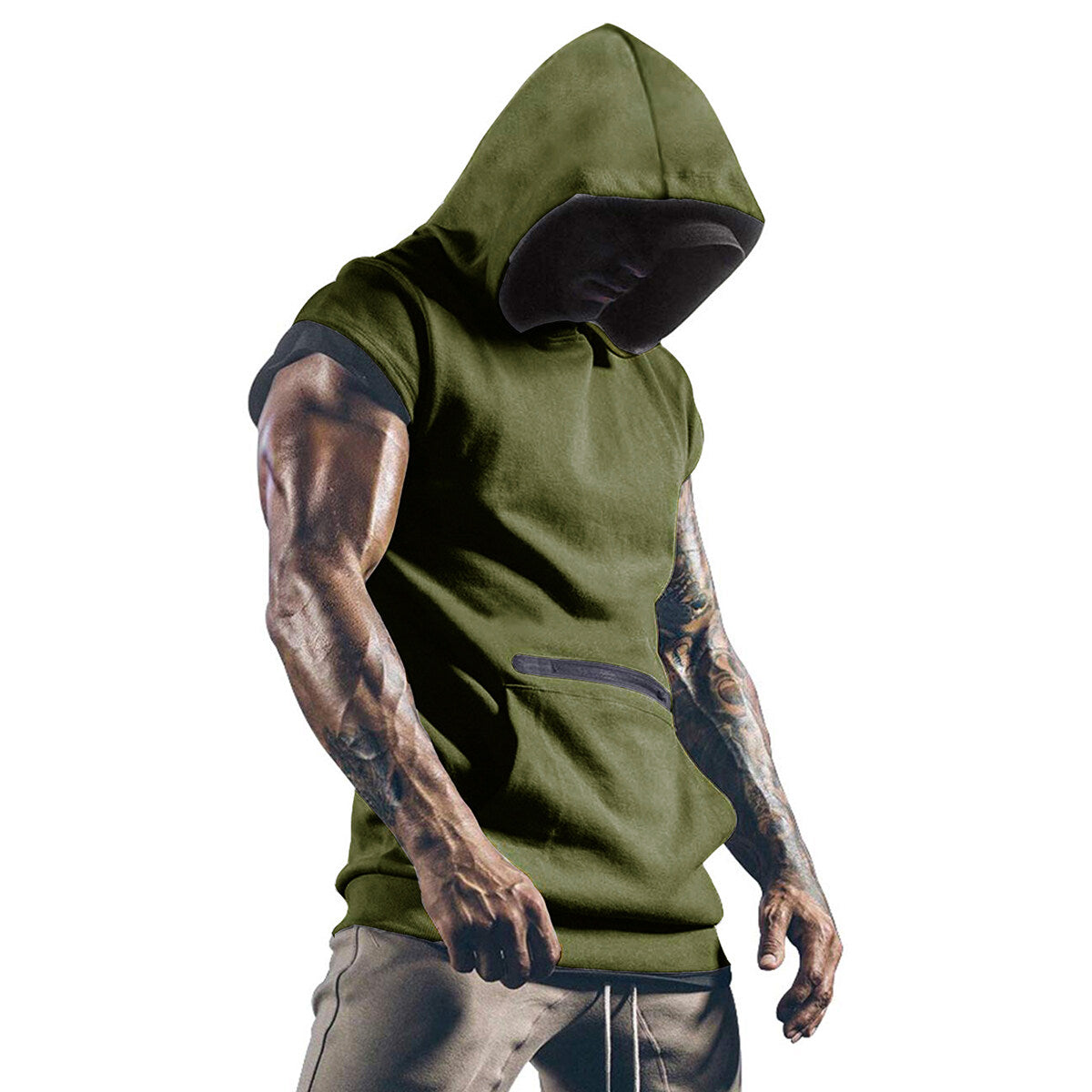 Youthup Mens Slim Fit Hooded Short Sleeve Pullover T-shirt