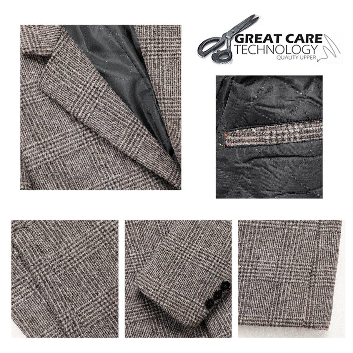 Youthup Mens Wool Blend Coat Solid Plaid Business Fashion Overcoat
