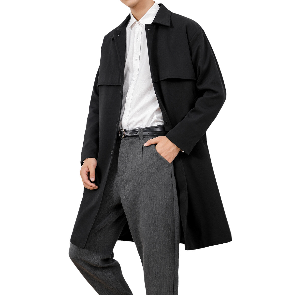 Youthup Mens Long Elegant Windbreaker Jacket Trench Coat