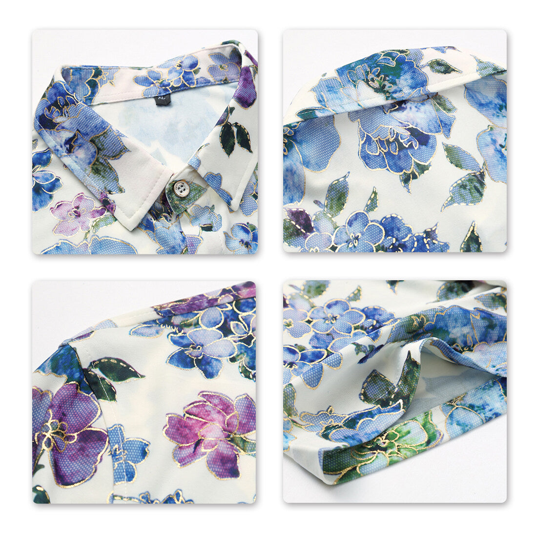 Youthup Mens Short-sleeved Flower Print Button Shirt