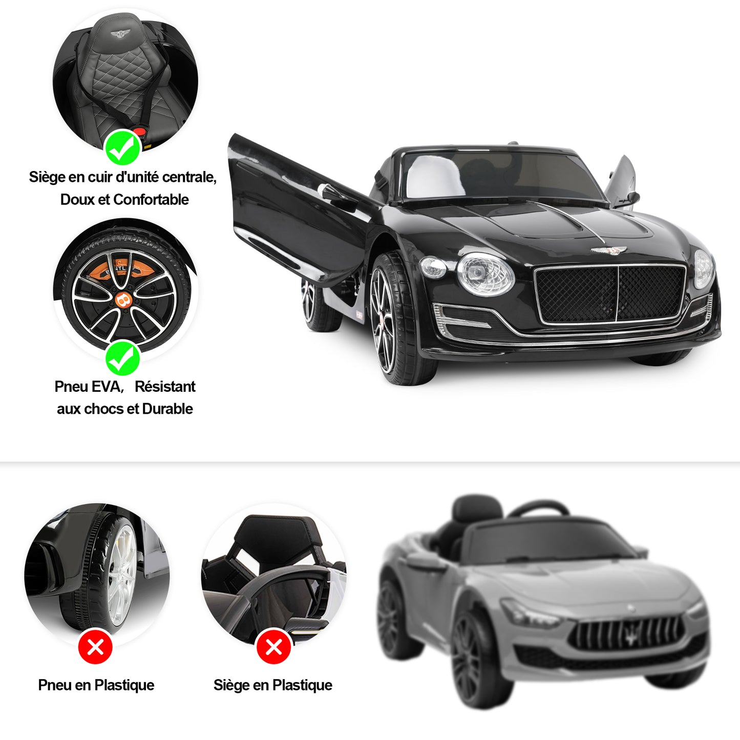 Voiture Electrique Bentley EXP12 pour Enfant 3ans+,2.4G Télécommande 2x15W 12V Vitesse 3-5km/h 30KG Portante,Noir