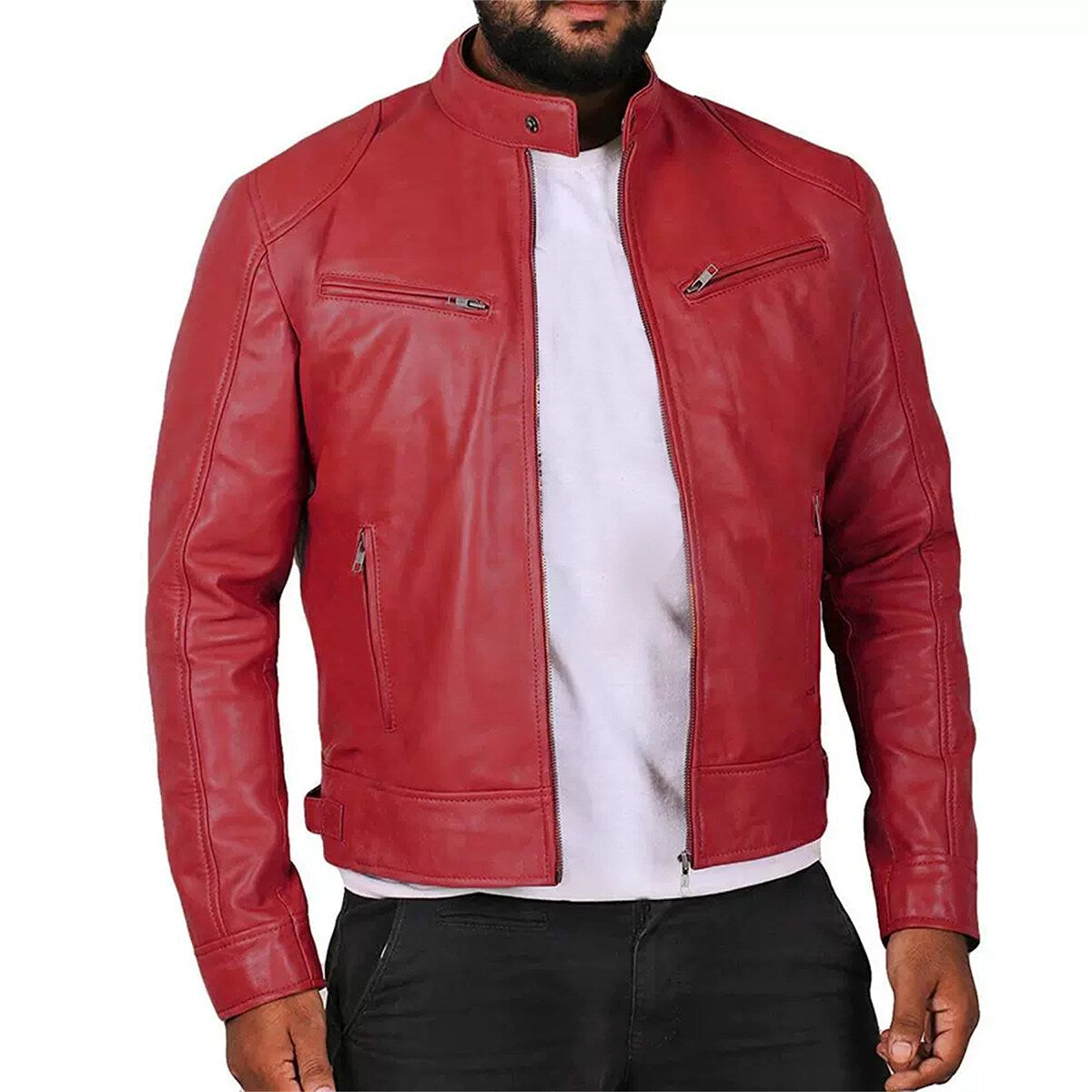 Youthup Mens Large Size Waterproof Leather Jacket