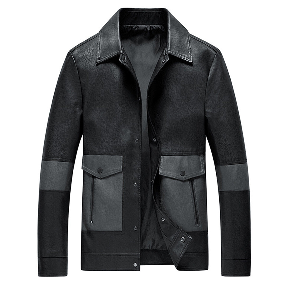 YOUTHUP Mens Colourblock Lapel Leather Jacket