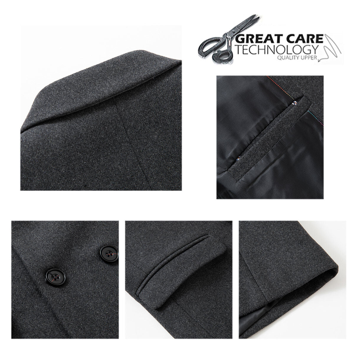 Youthup Mens Double-Breasted Wool Blazer Slim Fit Velvet Coat