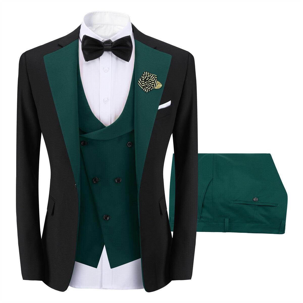 Youthup Mens 3 Piece ColorBlock Suits Dress Wedding Party Blazer and Waistcoat and Pants