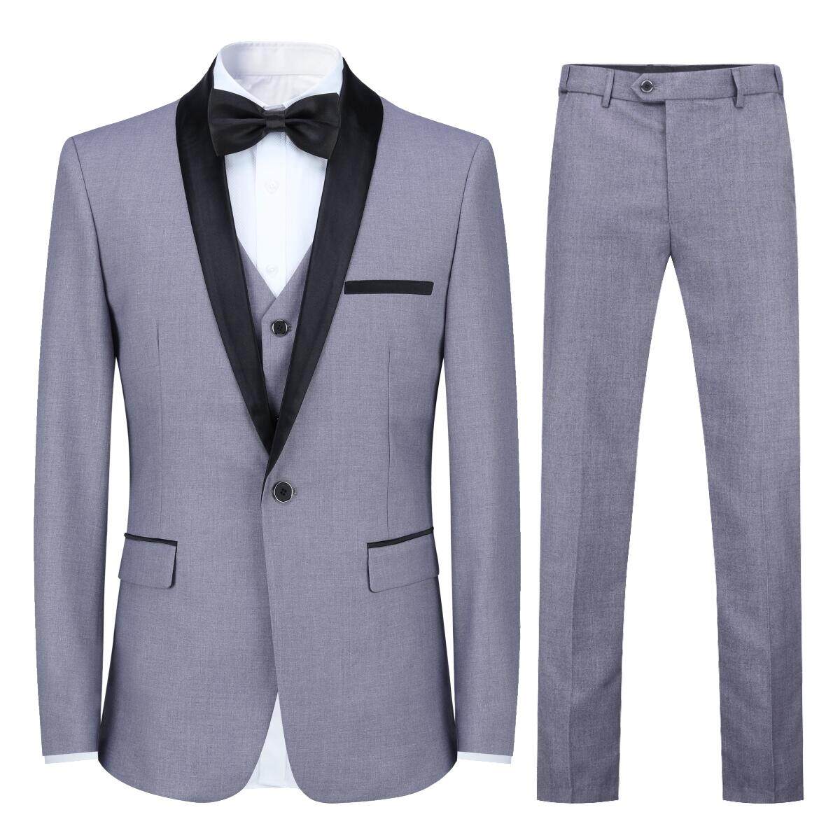 Youthup Mens 3-Pce Business Suit Slim Fit Wedding Party Blazer and Vest and Pants