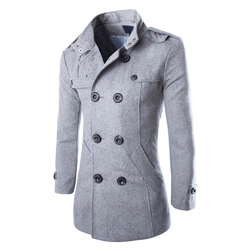 Youthup Mens Woolen Coat Double Breasted Slim Fit Thermal Coat