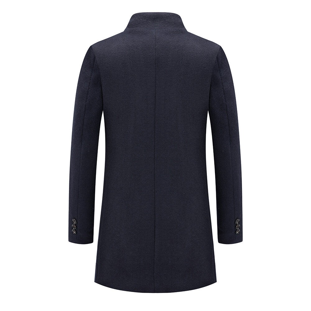 Youthup Mens Winter Wool Coat One Button Solid Stand Collar Overcoat