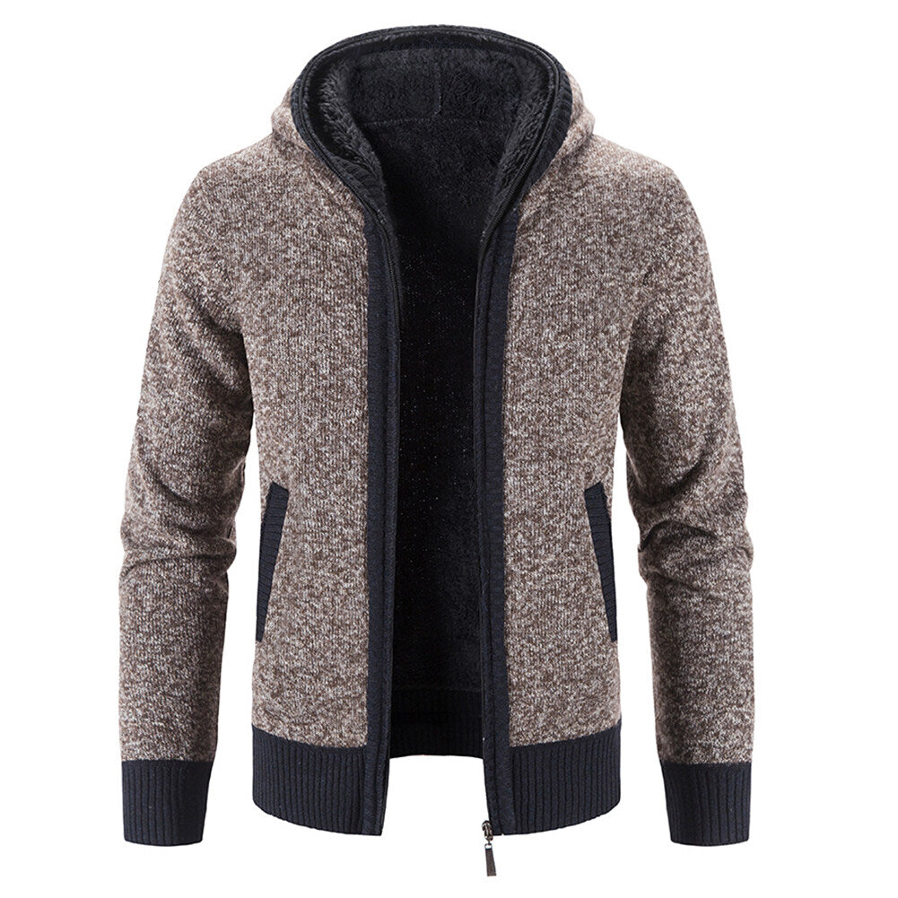 Youthup Mens slim fit sweatshirt hooded fleece lined knitted cardigan