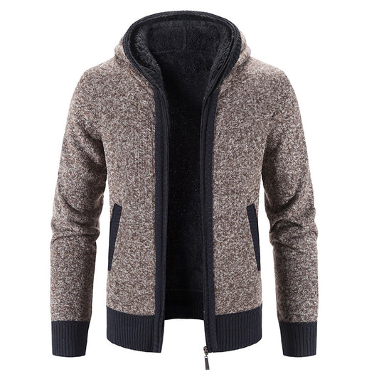 Youthup Mens slim fit sweatshirt hooded fleece lined knitted cardigan