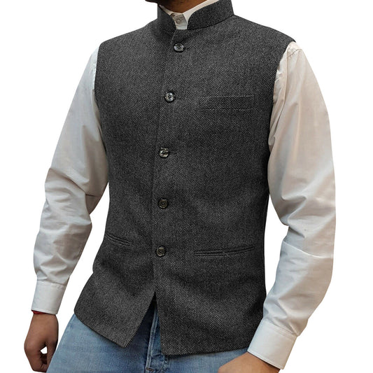 Youthup Mens Stand Collar Twill Knit Casual Vest