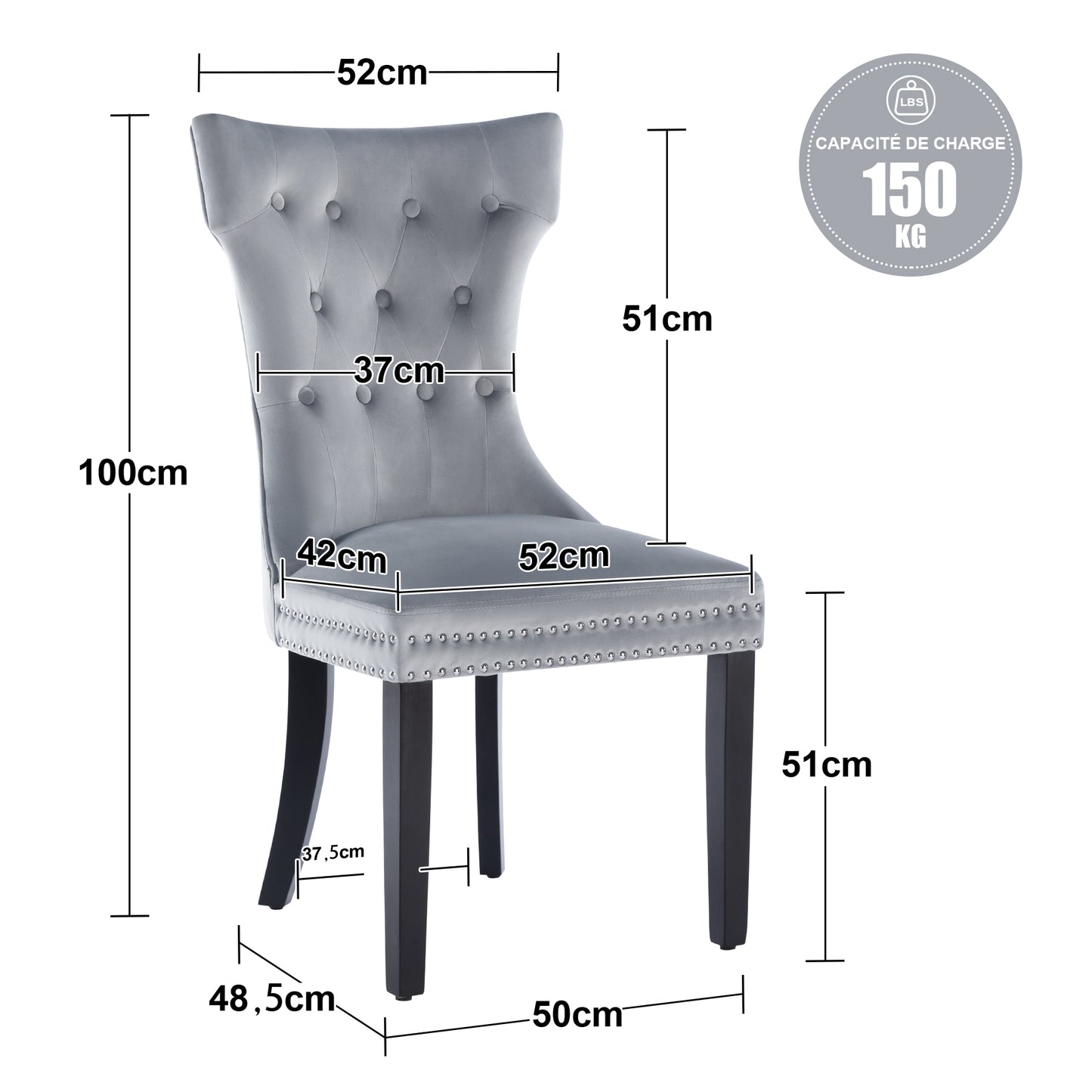 Lot de 2 Chaise de Salle a Manger Capitonnées en Velours, Chaise Confortable avec Rembourrage Épais et Pieds en Bois d'Hévéa,  Gris