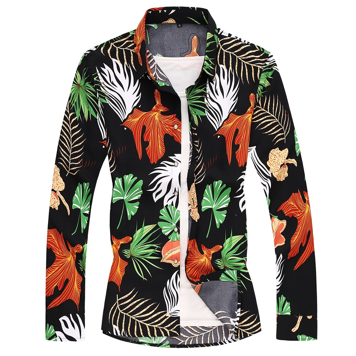 Youthup Mens Regular Fit Long Sleeve Leaves Print Plus Size Shirts