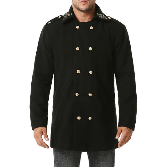 Youthup Mens Foil Stamping Print Lapel Wool Pea Coat