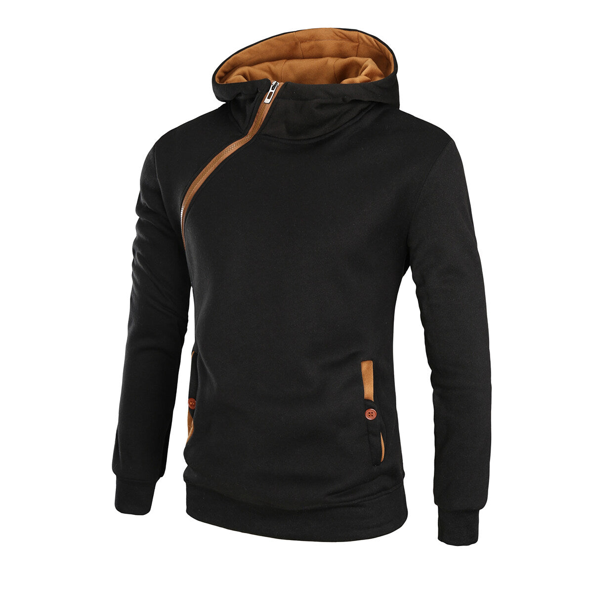 Youthup Mens Diagonal Zip Hooded Pullover