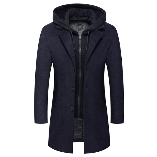 YOUTHUP Mens Hooded Wool Coat Winter Casual Padded Long Peacoat