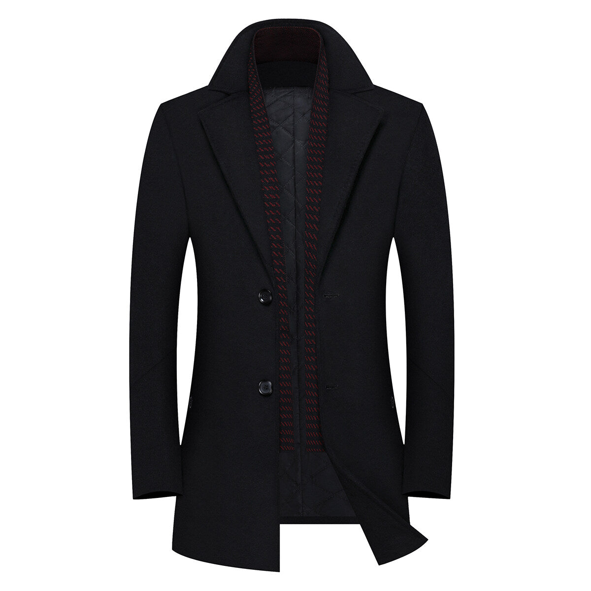 YOUTHUP Mens Wool Long Coat Double Collar Thick Warm Casual Coat