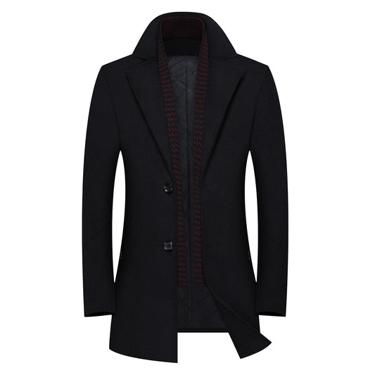 YOUTHUP Mens Wool Long Coat Double Collar Thick Warm Casual Coat