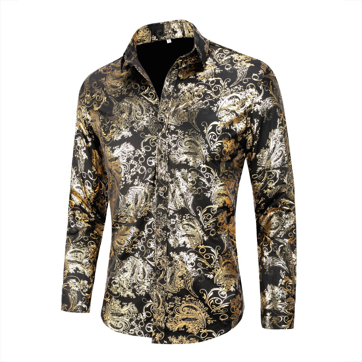 Youthup Mens Gold Stamping Paisley Pattern Bronzing Night Club Party Shirt