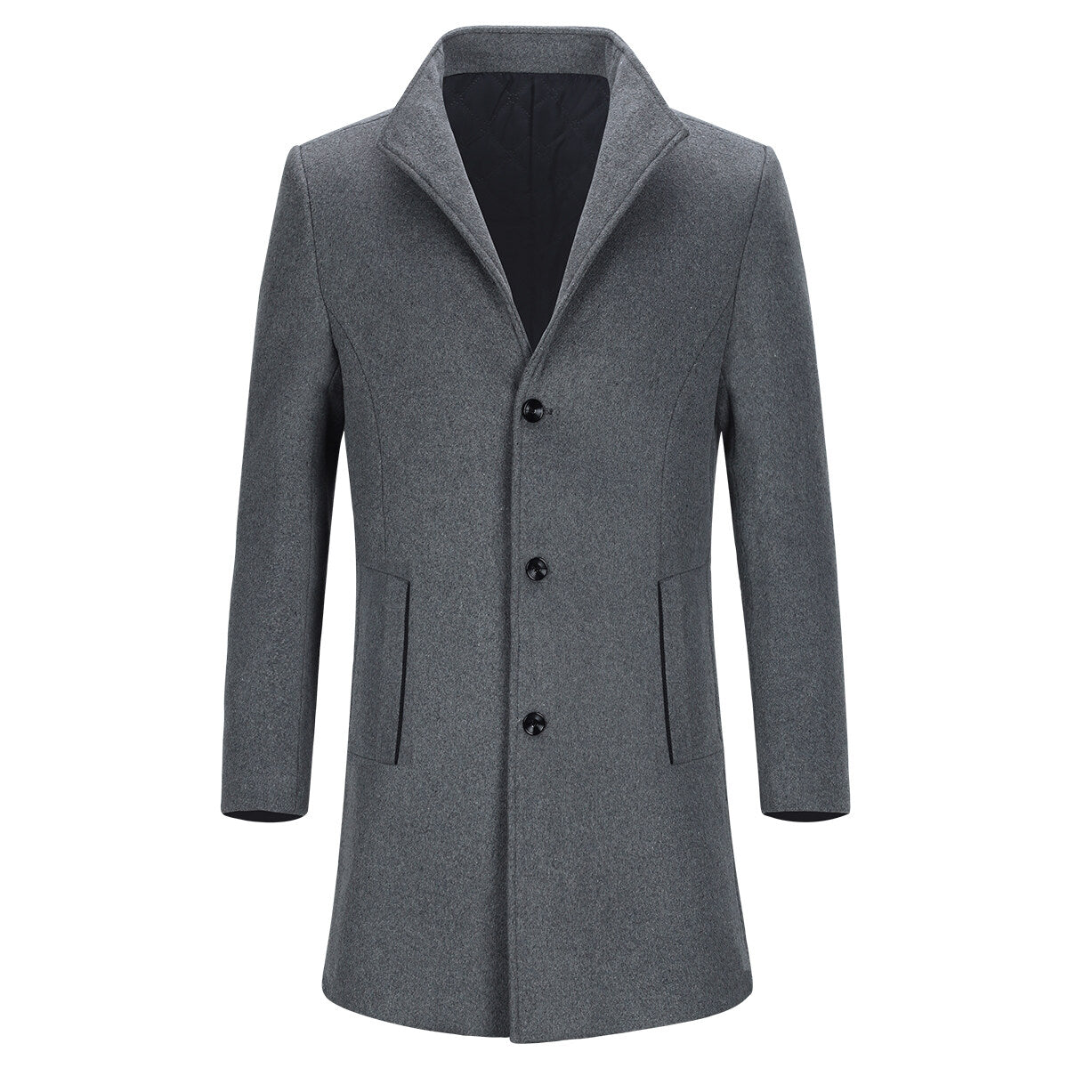 Youthup Mens Wool Blend Casual Overcoat Single Breasted Coat