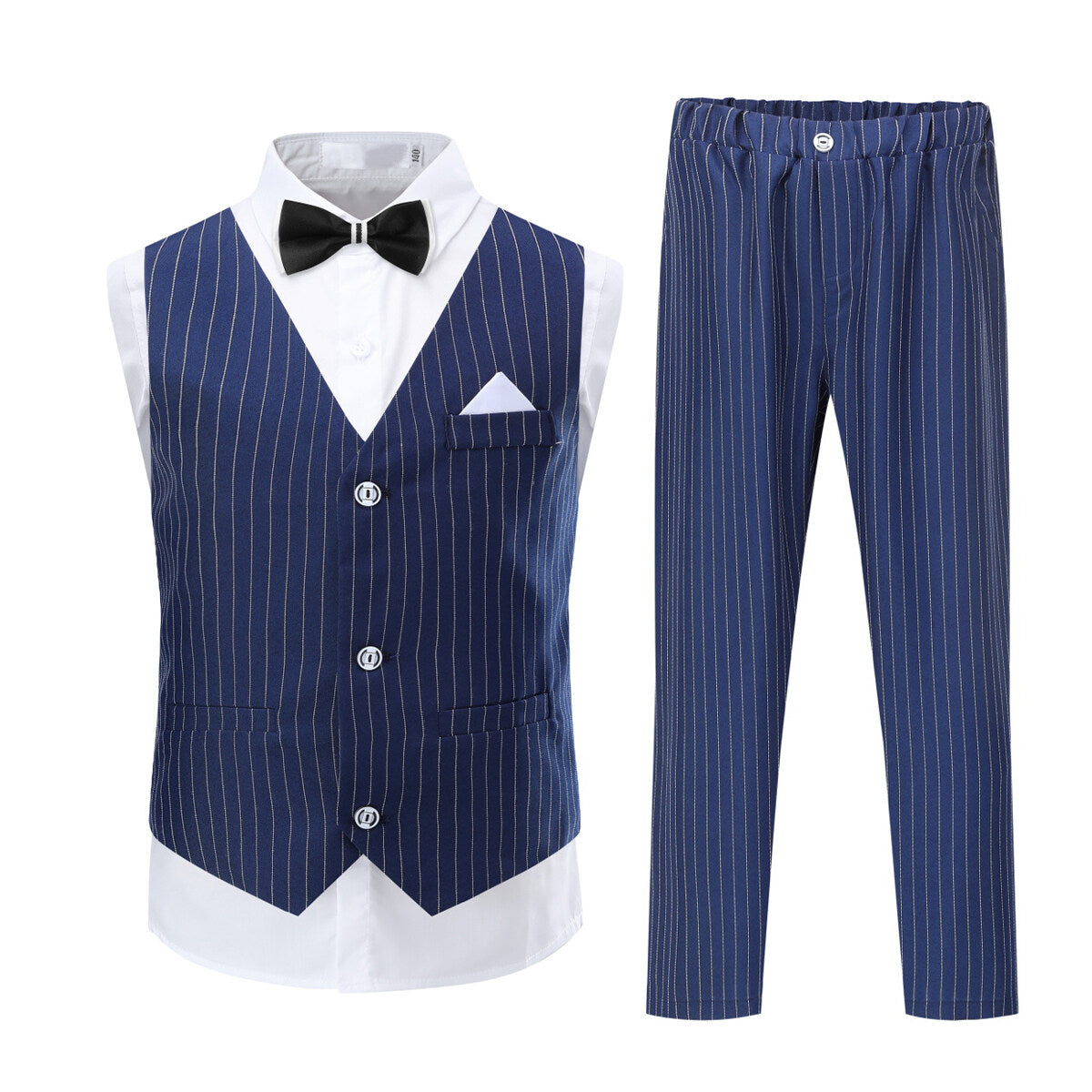 Youthup Boys Stripe 4-Pcs Vest Set Formal Dress Suits Wedding Outfit Dresswear