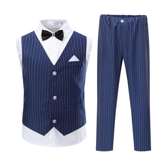 Youthup Boys Stripe 4-Pcs Vest Set Formal Dress Suits Wedding Outfit Dresswear