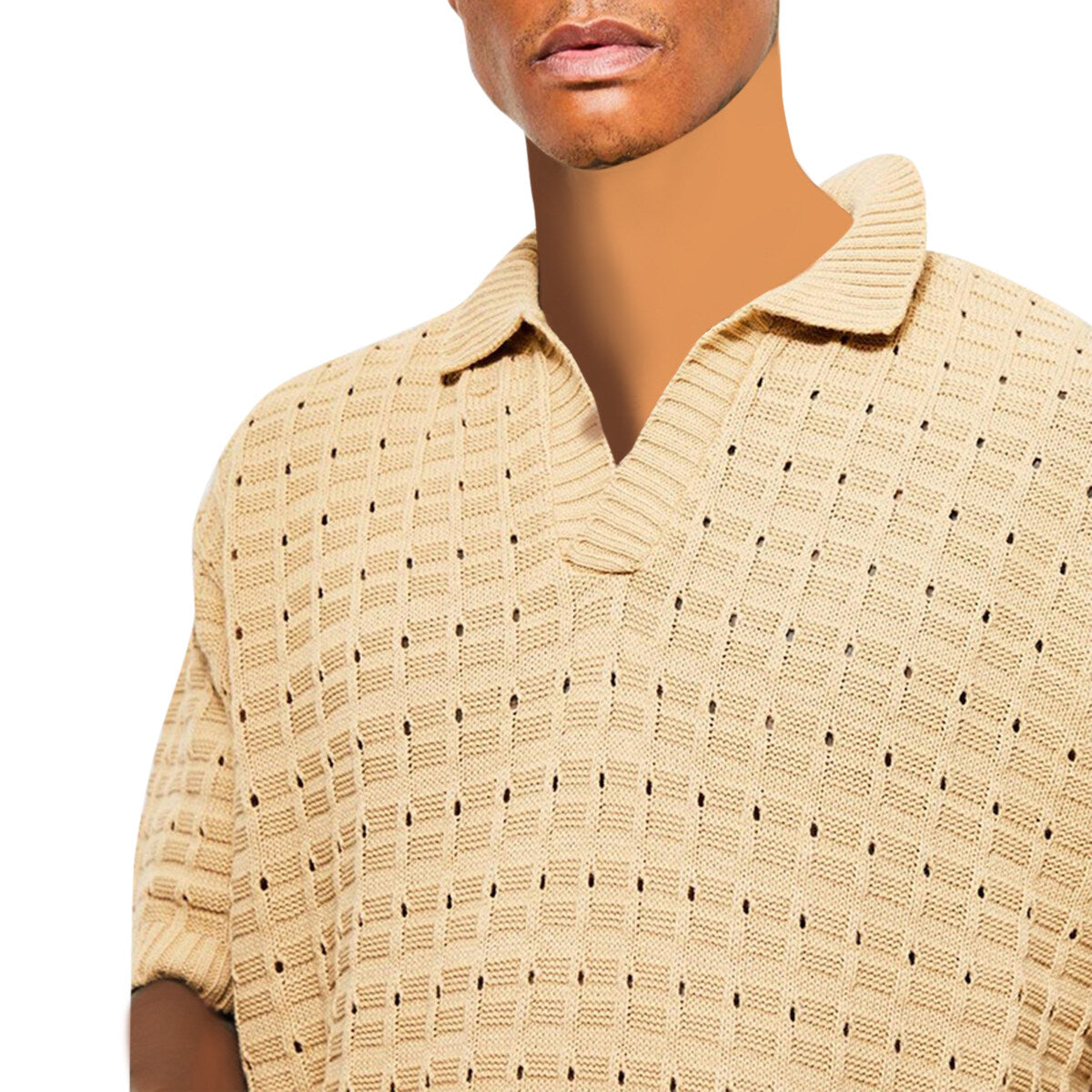 Youthup Mens Knitted Cutout Tee Hollow Short Sleeve T-Shirt