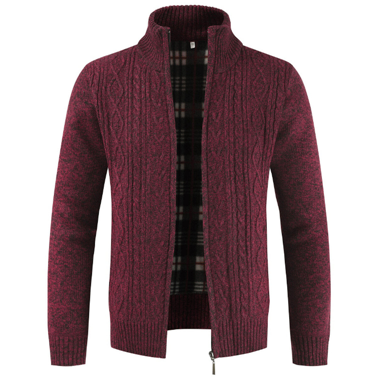 YOUTHUP Mens Winter Cardigan Fleece Lined Knitted Coat Stand Collar Thick Sweater