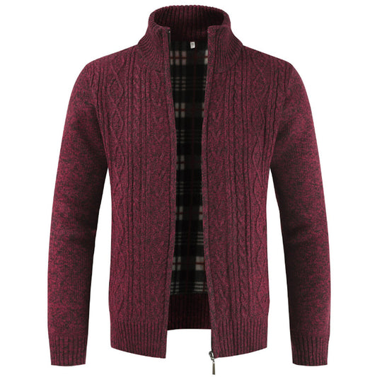 YOUTHUP Mens Winter Cardigan Fleece Lined Knitted Coat Stand Collar Thick Sweater