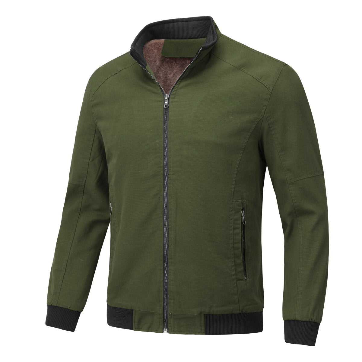 Youthup Mens Winter Stand Collar Plush Thickened Classic Zipper Jacket