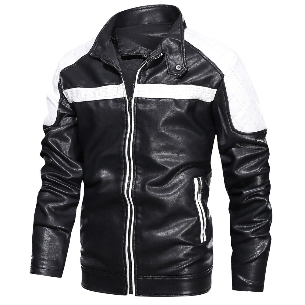 YOUTHUP Mens Motorcycle Race Suit  Lapel Collar Leather Jacket