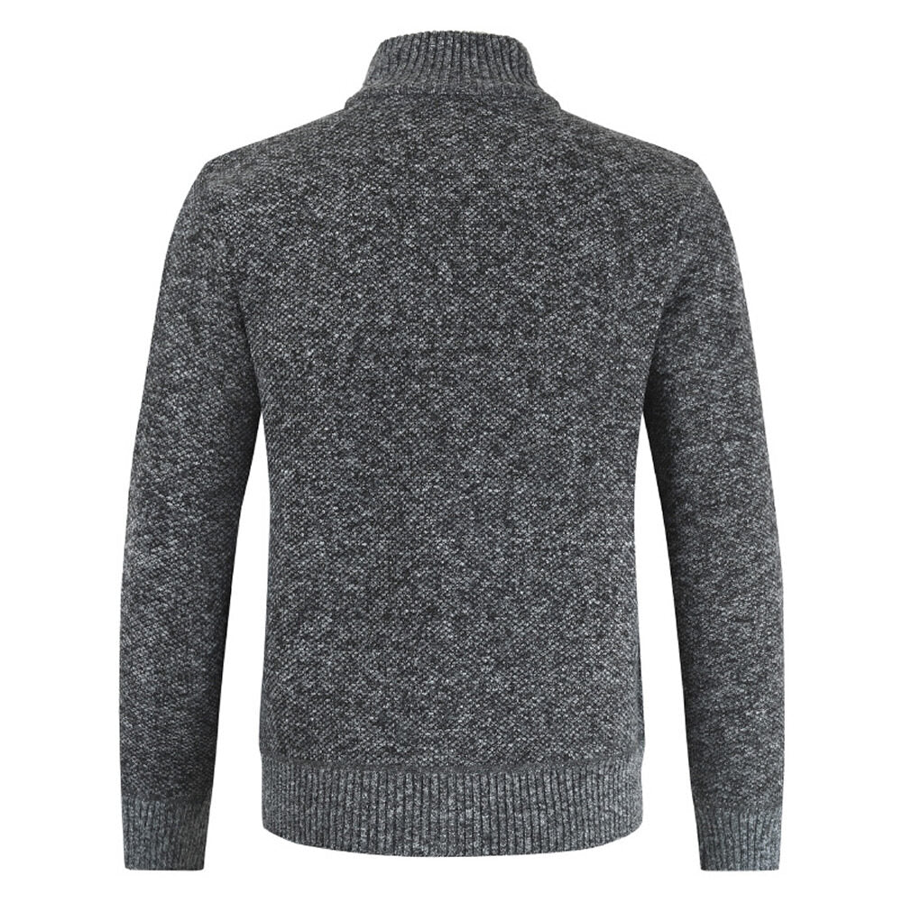 Youthup Mens Fleece Stand Collar Geometric Pattern Knitted Cardigan
