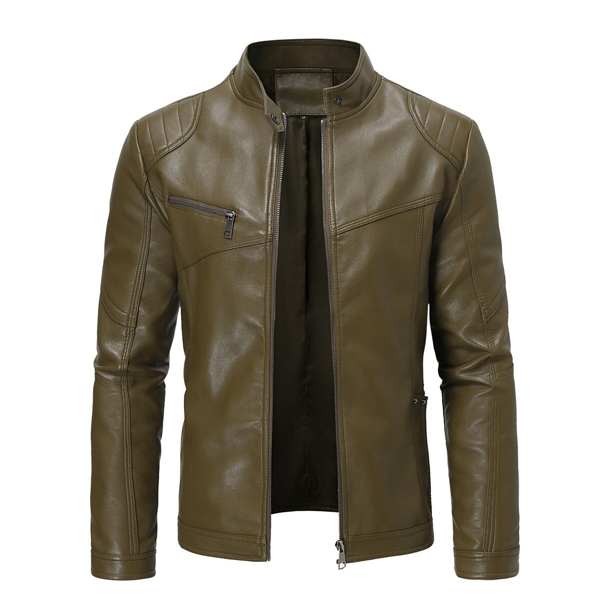 Youthup Mens Glossy Slim Fit Waterproof Leather Jacket