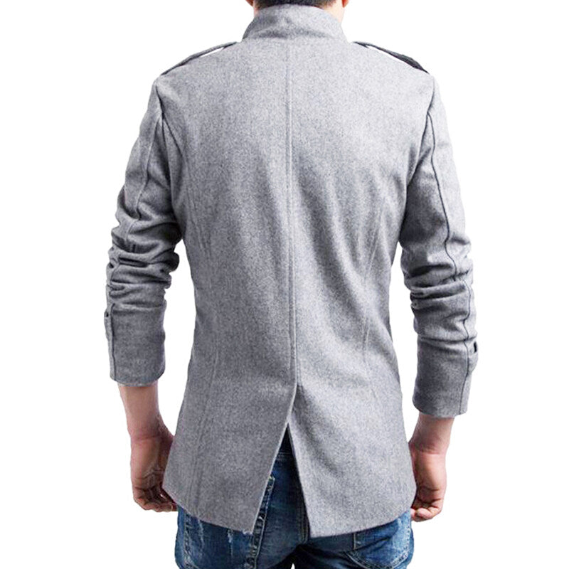 Youthup Mens Woolen Coat Double Breasted Slim Fit Thermal Coat
