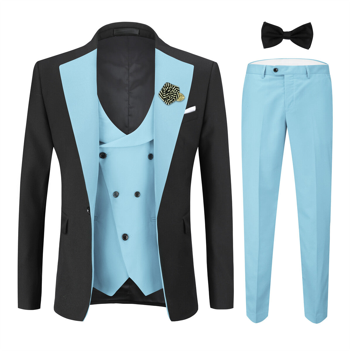 Youthup Mens 3Pce ColorBlock Dress Suits Wedding Blazer and Vest and Pants