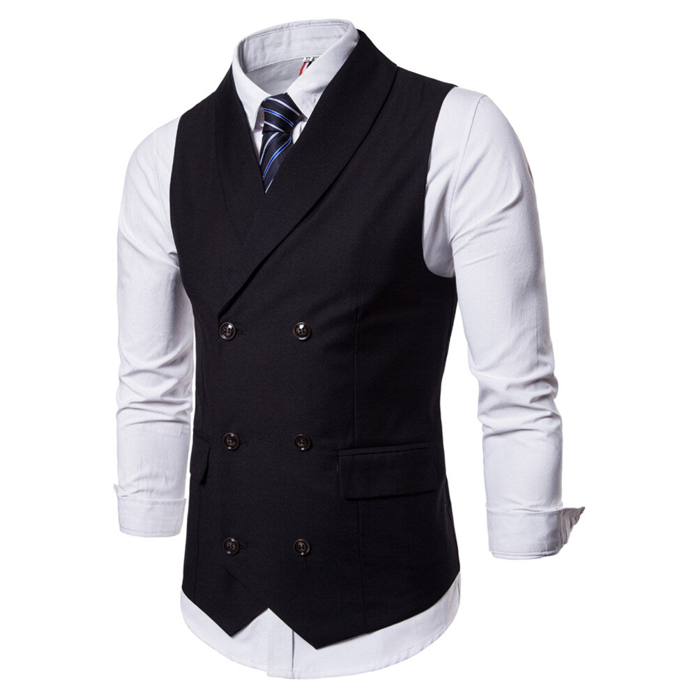 YOUTHUP Mens Double Breasted Suit Vest Casual Lapel Stylish