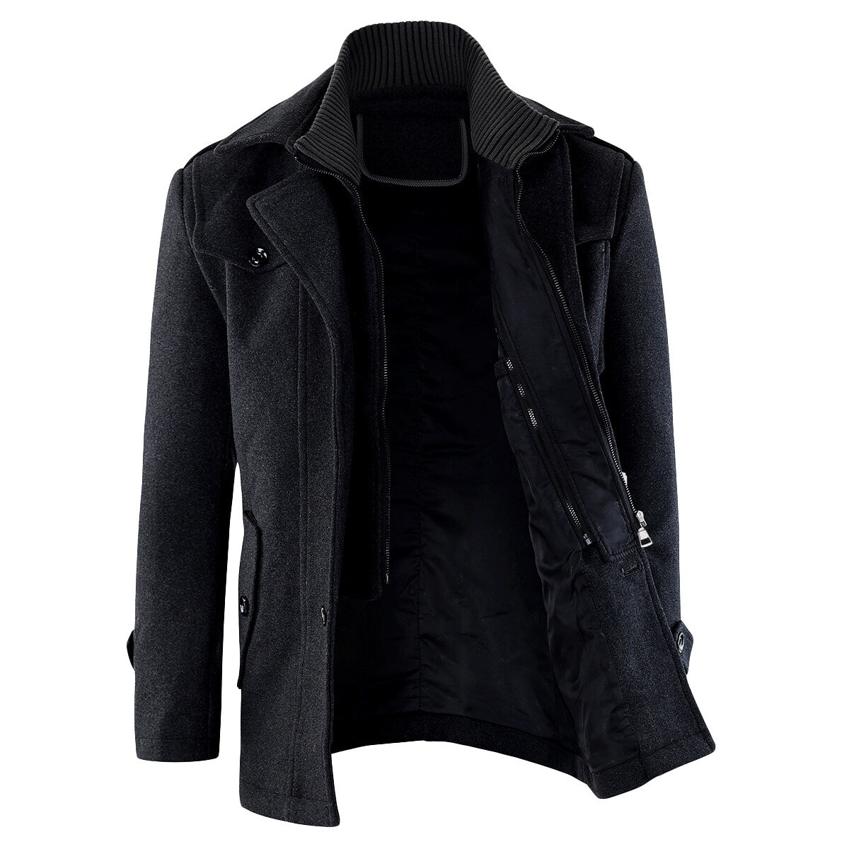 Youthup Mens Double Collar Pocket Pea Coat