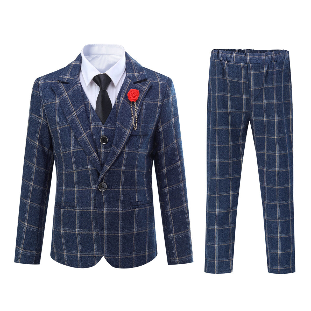YOUTHUP Boys Suits 5Pcs Slim Fit Plaid Formal Evening Wedding Dresses