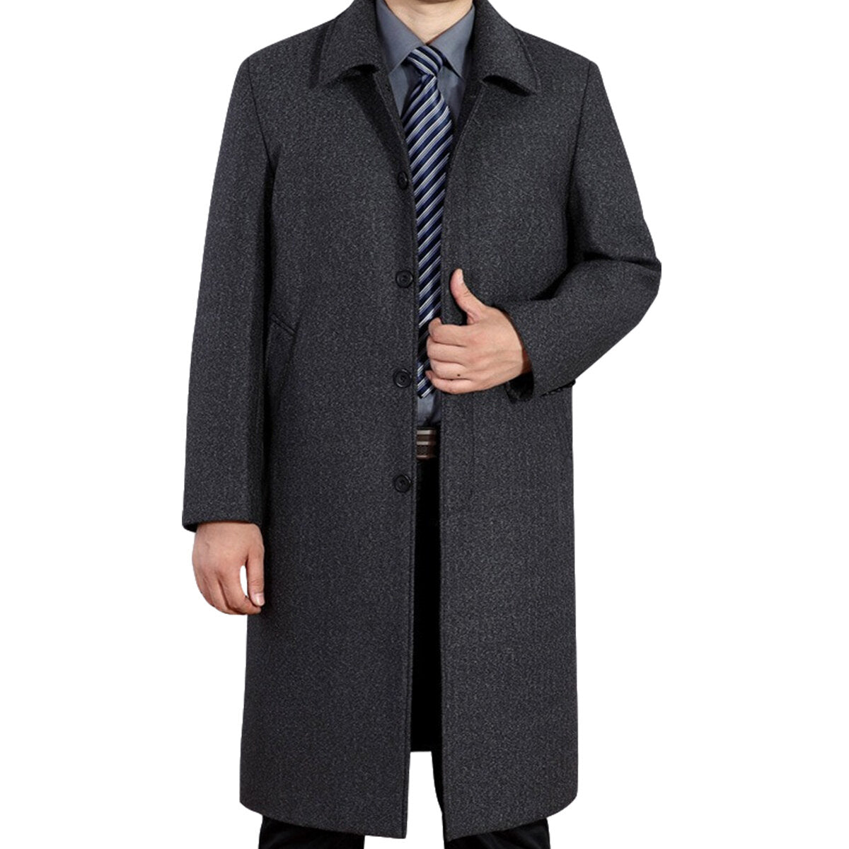 Youthup Mens Wool Blend Mid Length Coat