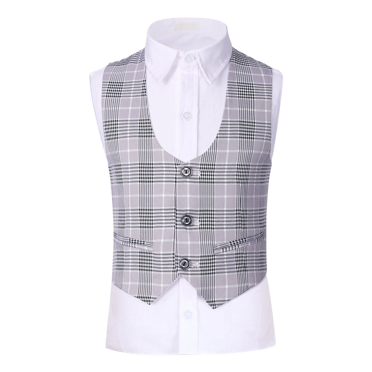 Youthup Boys Plaid Suit 3-Piece Set Peak Lapel Blazer with Vest and Pants