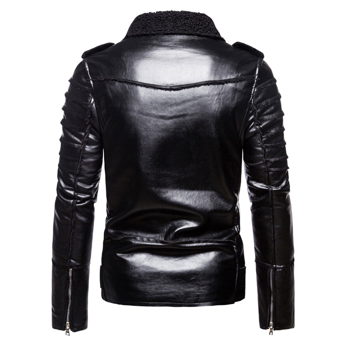Youthup Mens Plus Velvet Lapel Leather Jacket