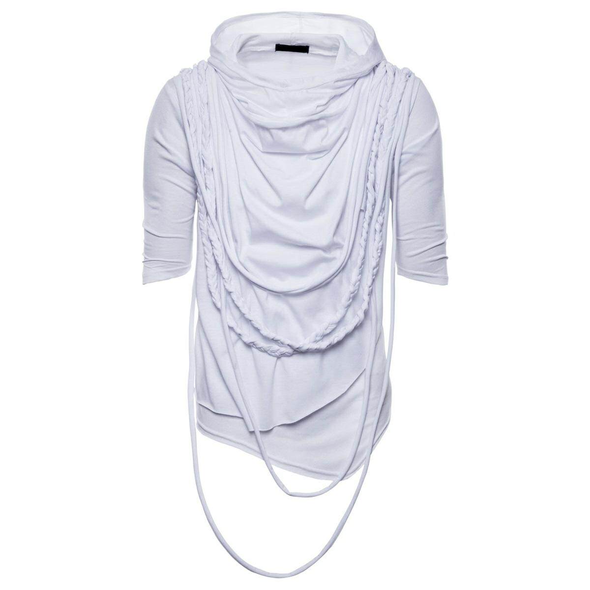 Youthup Mens Twisted Rope Stacked Collar Hooded T-Shirt